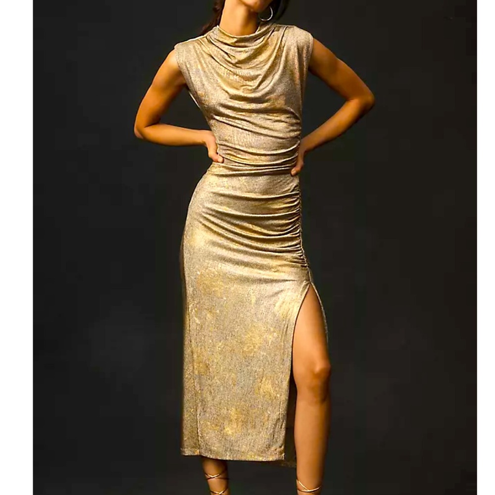 Anthropologie brand Maya midi gold dress. XS